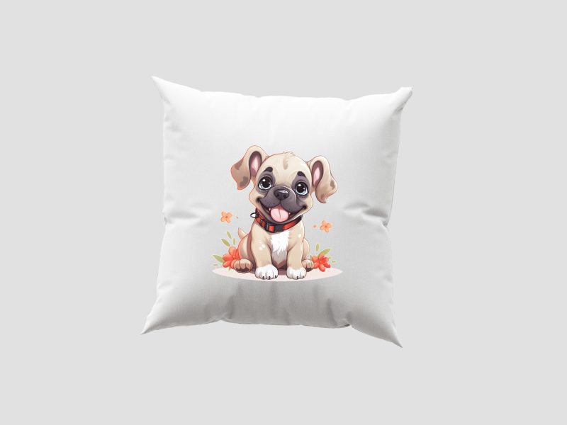 Mopsz kölyök virágokkal - Párnahuzat