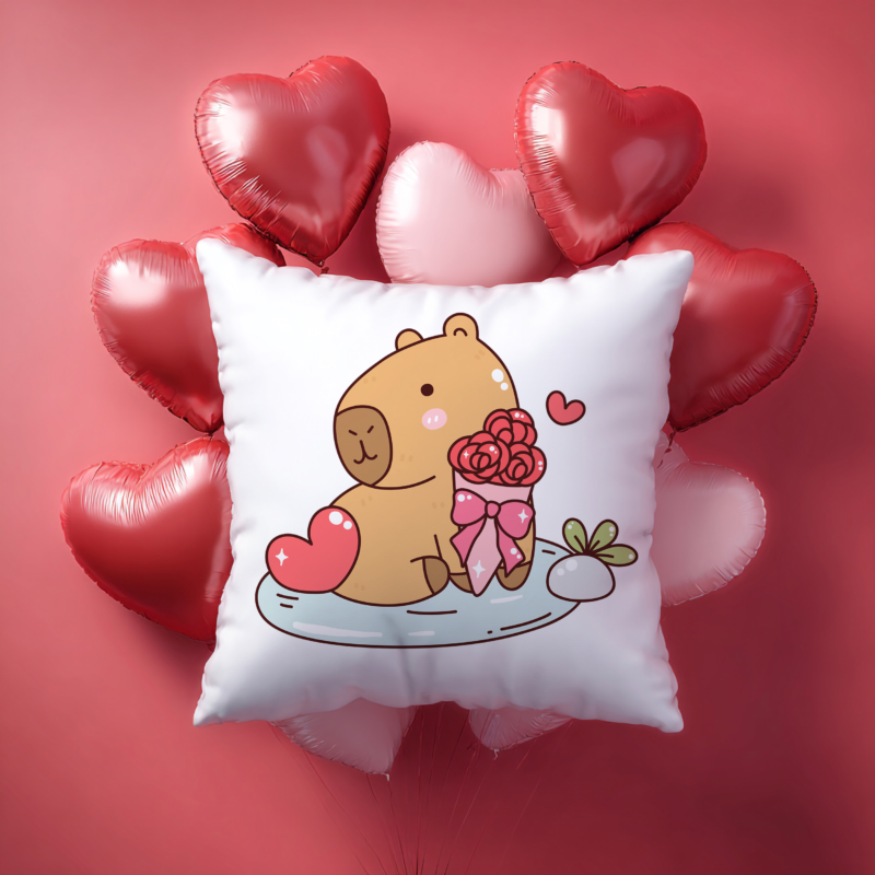 Capybara rózsával - Párnahuzat