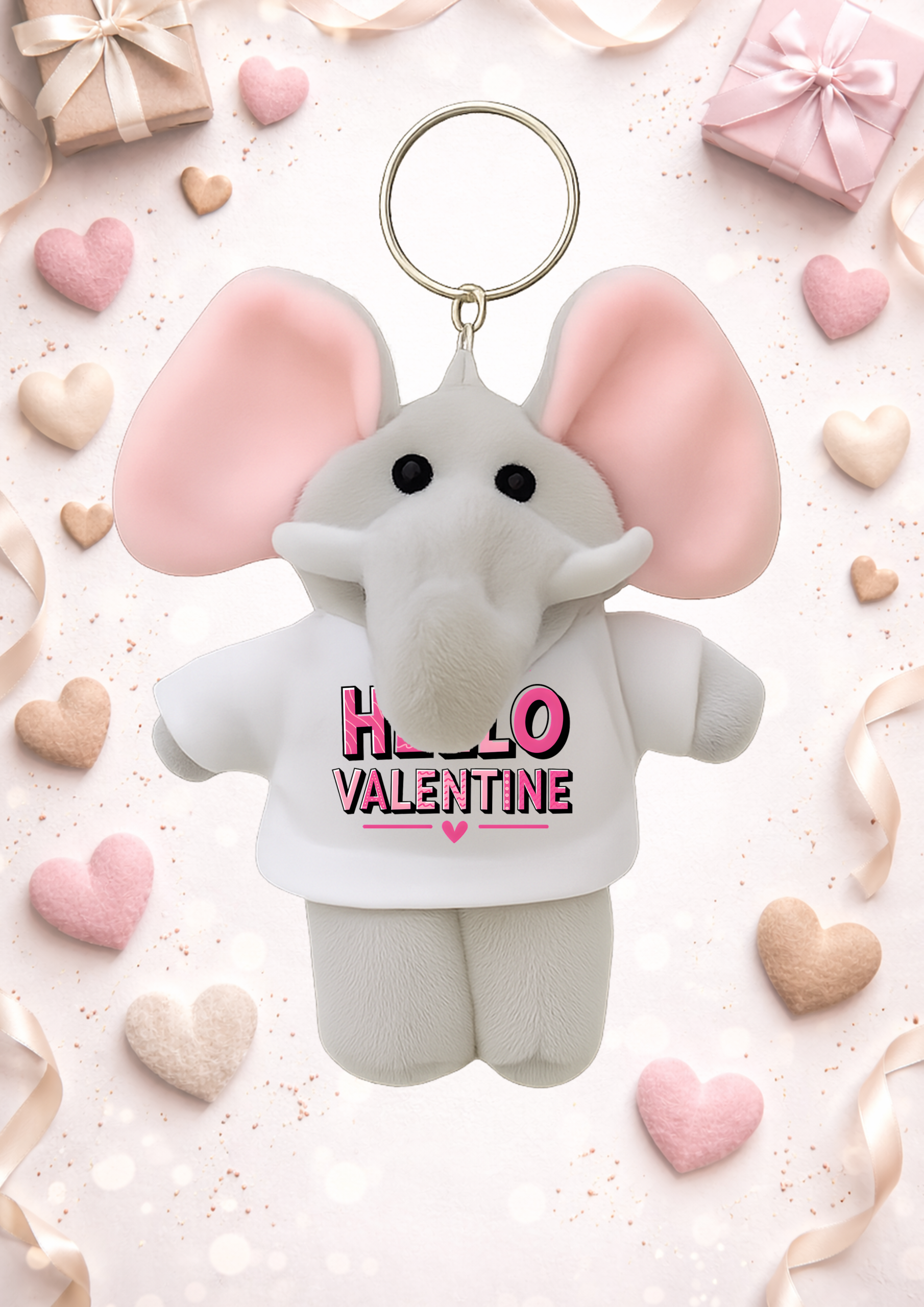 Hello Valentine plüss elefánt kulcstartó