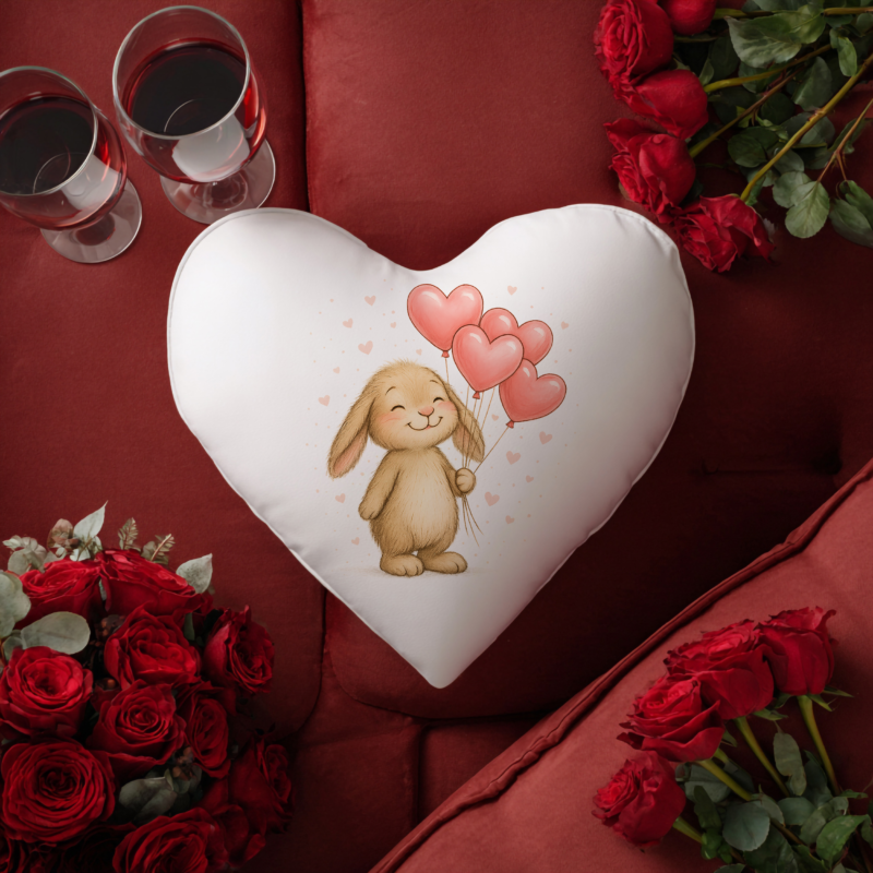 Nyuszi lufikkal szív párna