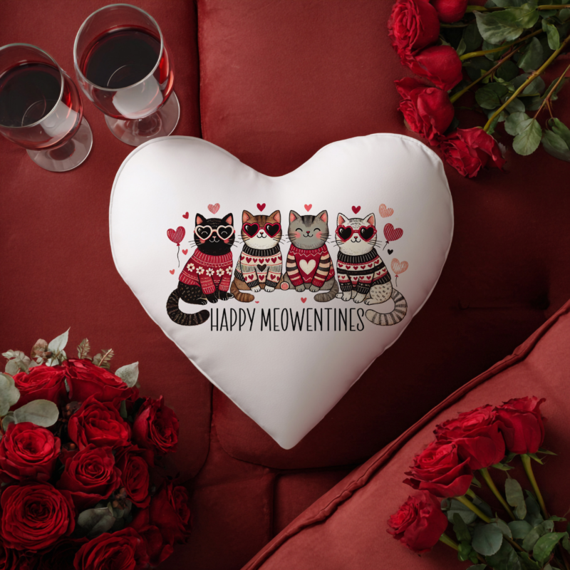 Happy meowentines szív párna