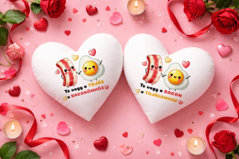 Te vagy a tojás/bacon páros szív párna