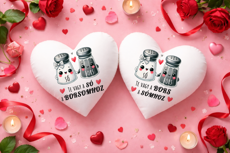 Te vagy a só/bors páros szív párna