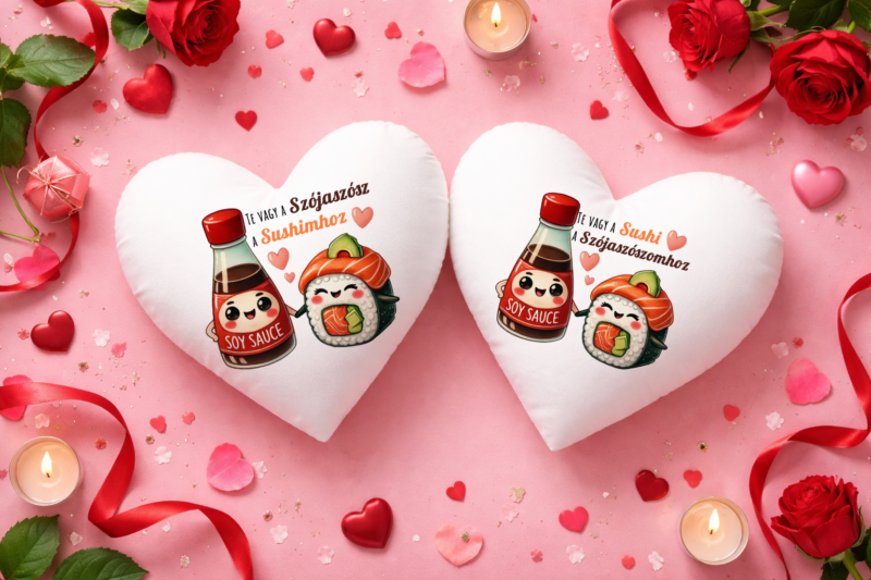 Te vagy a szójaszósz/sushi páros szív párna