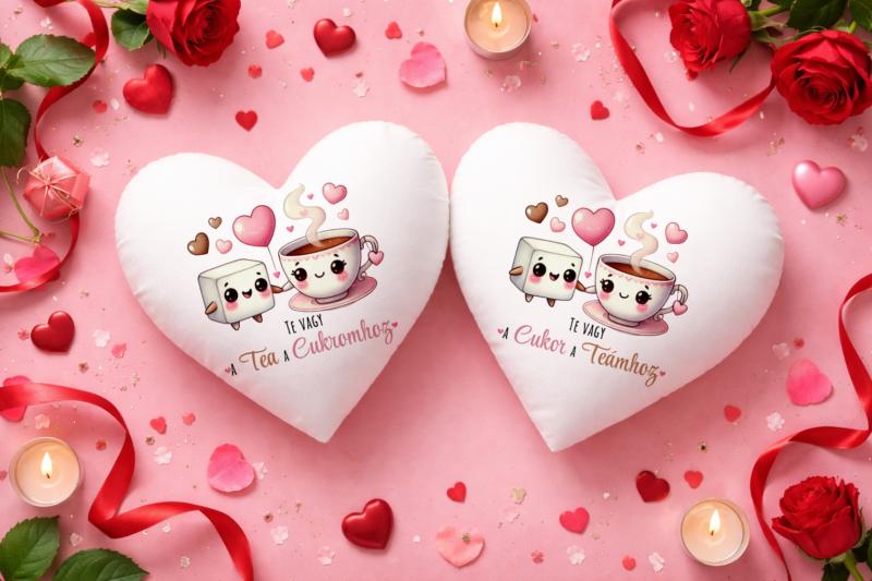 Te vagy a tea/cukor páros szív párna