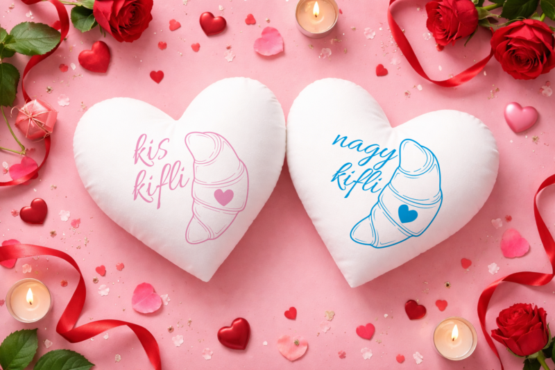 Kis kifli, nagy kifli páros szív párna