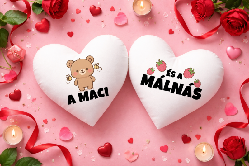 A maci és a málnás páros szív párna