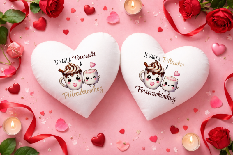 Te vagy a forrócsoki/pillecukor páros szív párna